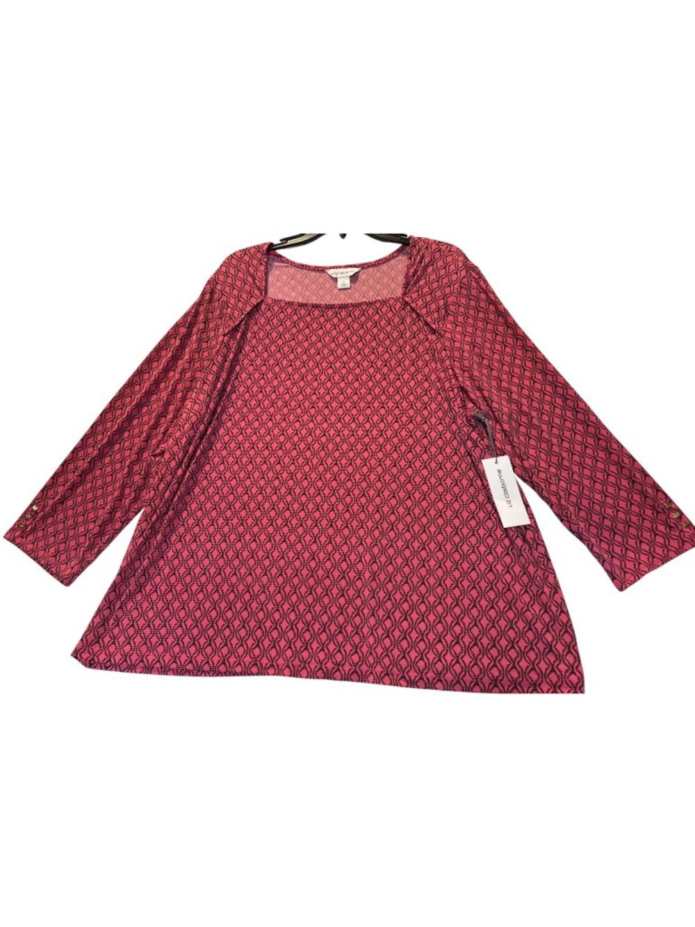 Liz Claiborne Womens 1X Geo Print 3/4th Sleeve Top Carmine Pink Polyester